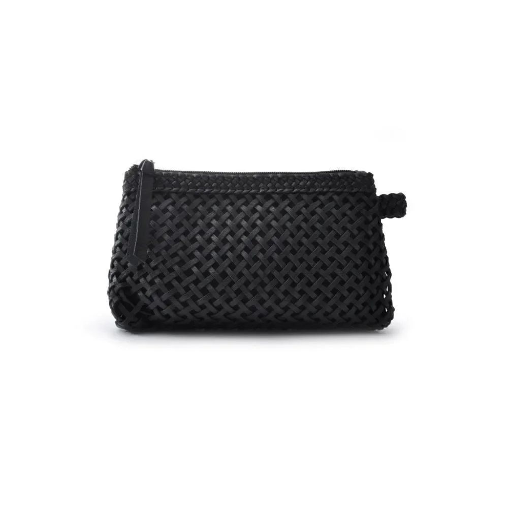 Ceannis Sweden Cosmetic Bag Sweet Woven Brown Leather Clutch Wristlet Bag